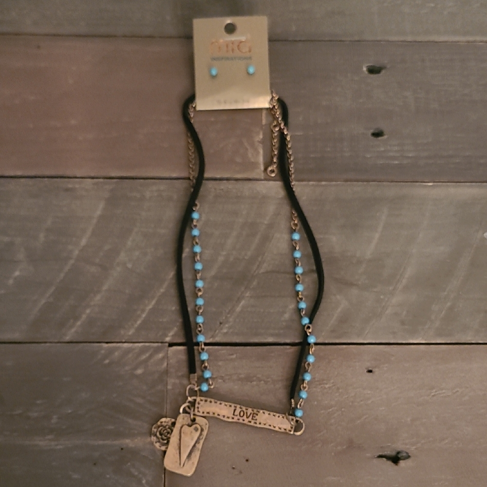 mia inspirations by Kim Min Sun NecklacTurquoise Beaded Necklace and Earring Set